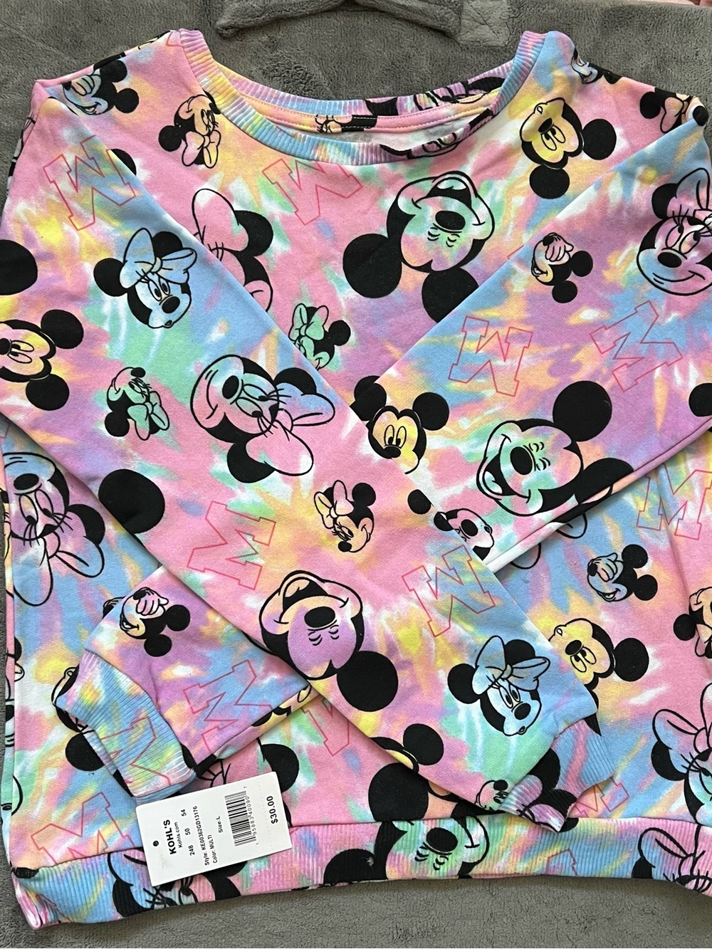 Disney Girls' Pastel Tie-Dye Minnie Mouse Sweatshirt - Pink, Blue, Yellow